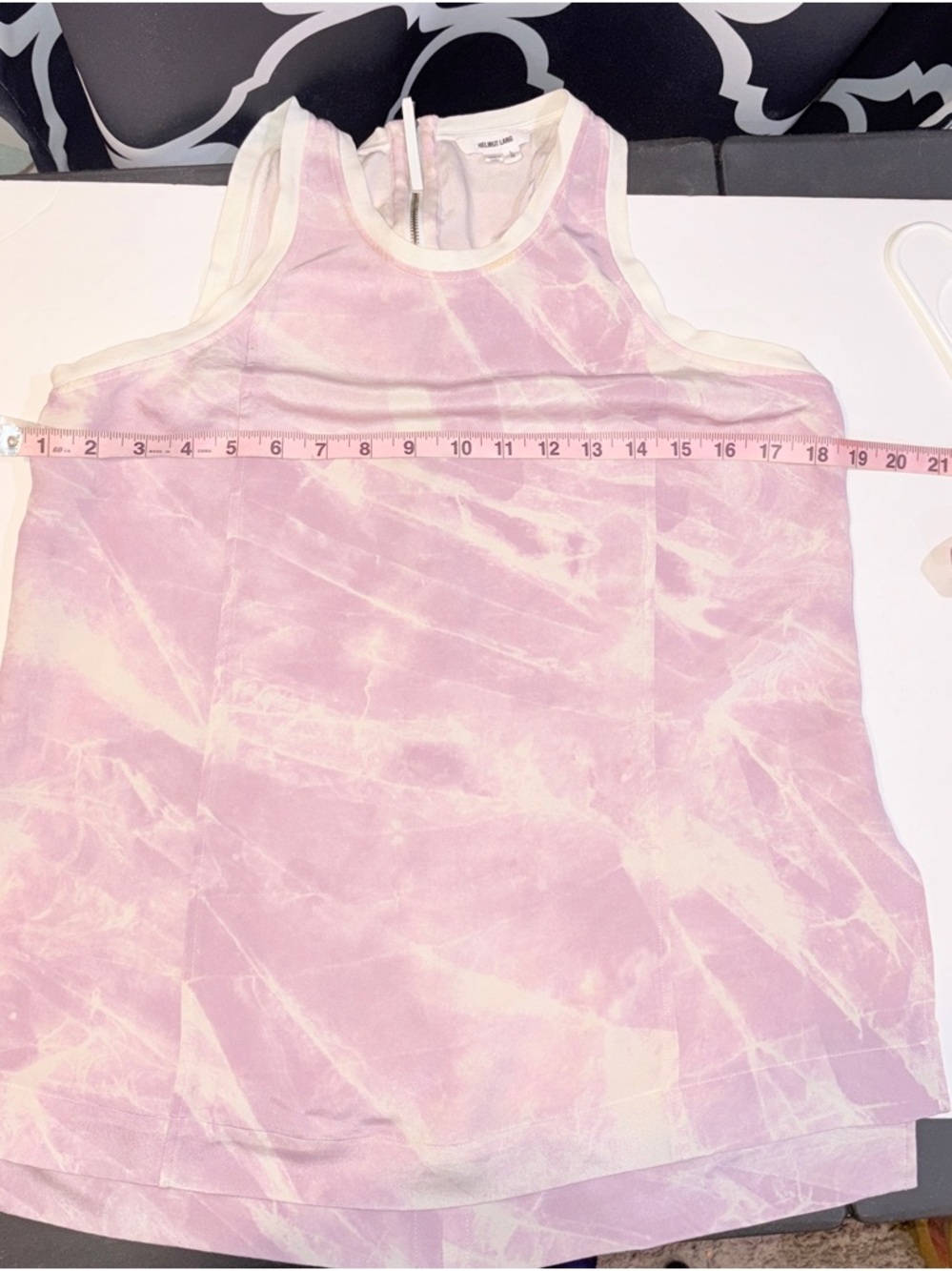 Helmut Lang Lavender and Cream Marble Silk Tank Top - Picture 8 of 10